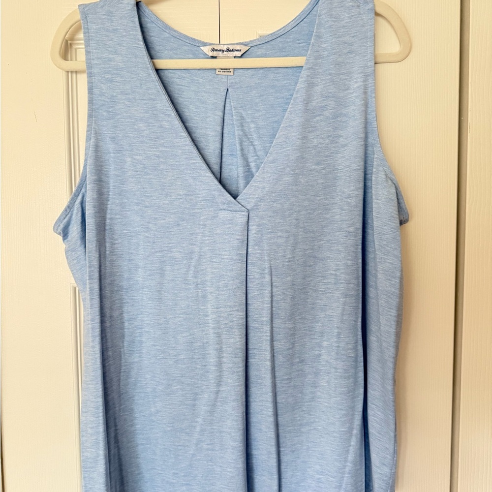 Tommy Bahama Kauai Light Blue Pleated front and back Sleeveless Top Large
